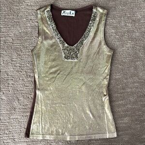 Mieka Gold and Brown Embellished Women's Top